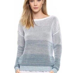Vince Womens Open Knit Cotton Pullover Sweater Blue/White Gradient Long Sleeve L